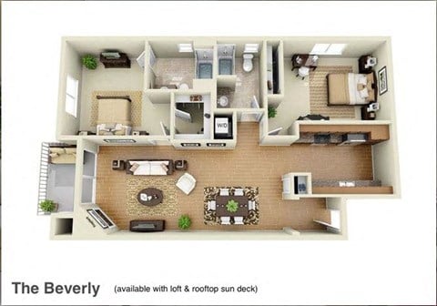 Floor plan for 2 beds, 2 baths, 1240 sqft