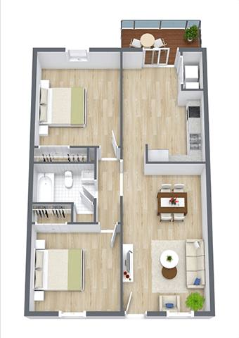 Floor plan for 2 beds, 1 bath, 800 sqft