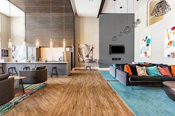 Resident lounge with couches and large television