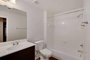 Windsor Mill apartment for rent - a bathroom with a sink toilet and tub and a mirror