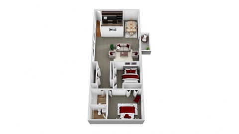 Floor plan for 2 beds, 1.5 baths, 1000 sqft