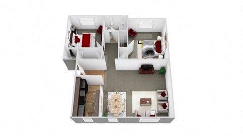 Floor plan for 2 beds, 1 bath, 680 sqft