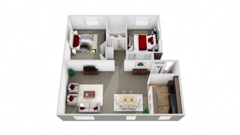 Floor plan for 2 beds, 1 bath, 780 sqft