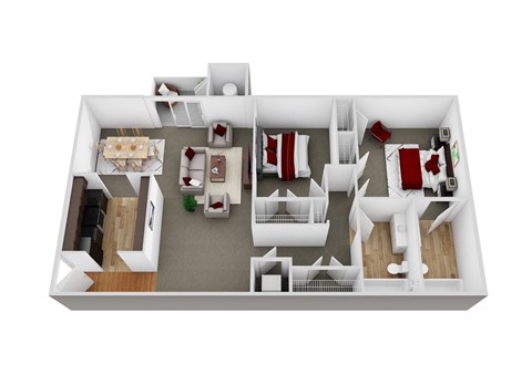 Floor plan for 2 beds, 2 baths, 1000 sqft