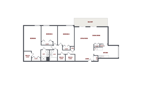 Floor plan for 3 beds, 2 baths, 1618 sqft