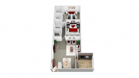 Floor plan for 2 beds, 1.5 baths, 1030 sqft