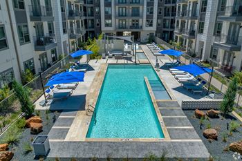 An aerial view of the pool lounge area at lynncora
