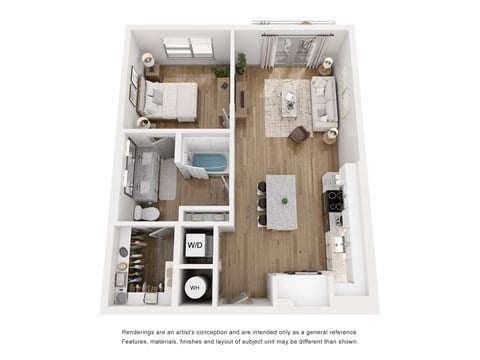 Floor plan for 1 bed, 1 bath, 694 sqft