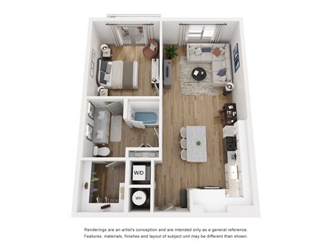 Floor plan for 1 bed, 1 bath, 773 sqft