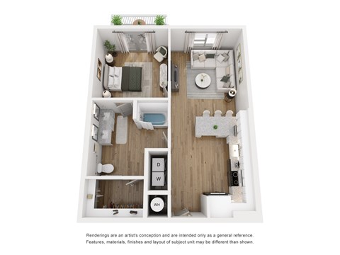 Floor plan for 1 bed, 1 bath, 772 sqft