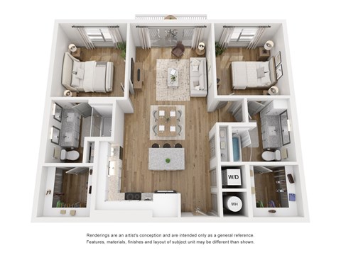 Floor plan for 2 beds, 2 baths, 1008 sqft
