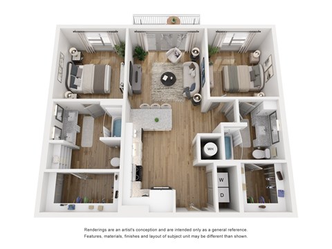 Floor plan for 2 beds, 2 baths, 1008 sqft
