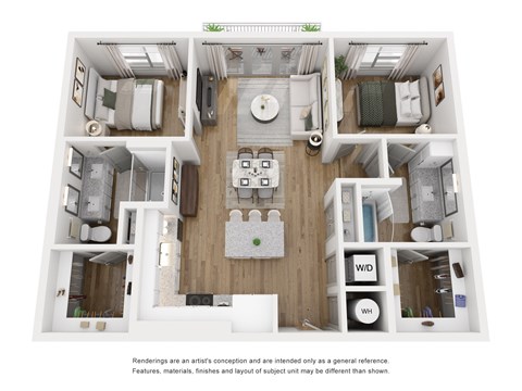 Floor plan for 2 beds, 2 baths, 926 sqft