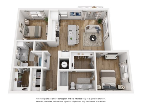 Floor plan for 2 beds, 2 baths, 1017 sqft