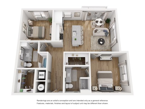 Floor plan for 2 beds, 2 baths, 1014 sqft