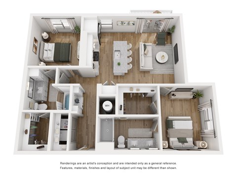 Floor plan for 2 beds, 2 baths, 1017 sqft