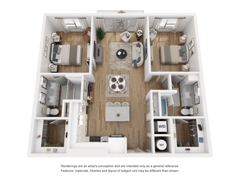 Floor plan for 2 beds, 2 baths, 1079 sqft