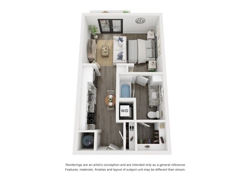 Floor plan for studio, 1 bath, 494 sqft