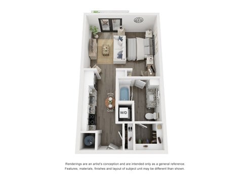 Floor plan for studio, 1 bath, 530 sqft