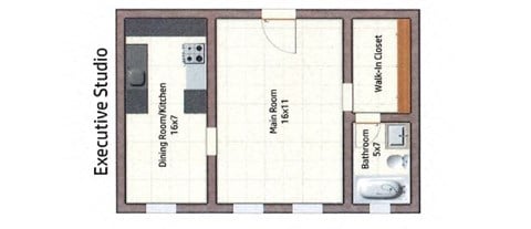 Floor plan for studio, 1 bath, 360 sqft
