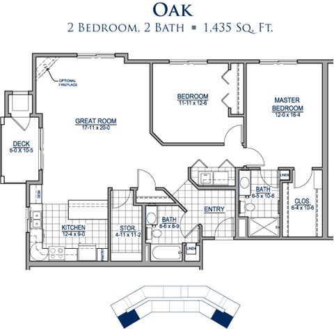 Floor plan for 2 beds, 2 baths, 1435 sqft