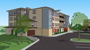 River Falls apartment for rent - A drawing of a street with apartment buildings on the side.