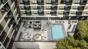 Bloomington apartment for rent - The outdoor patio and swimming pool An aerial exterior view of Risor of Bloomington. 