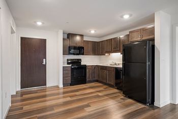 Kitchen with black appliances