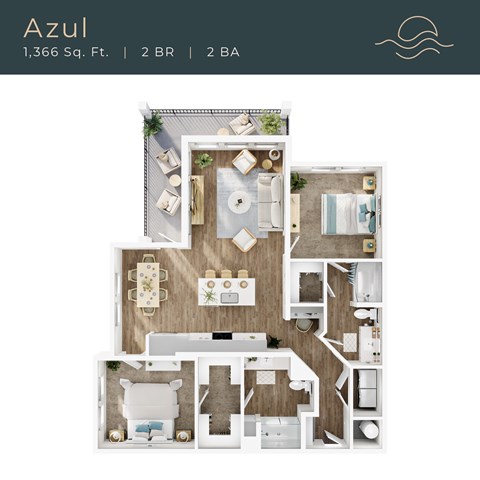 Floor plan for 2 beds, 2 baths, 1366 sqft