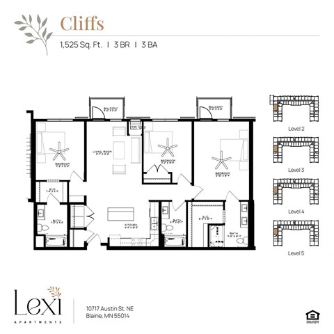 Floor plan for 3 beds, 3 baths, 1525 sqft