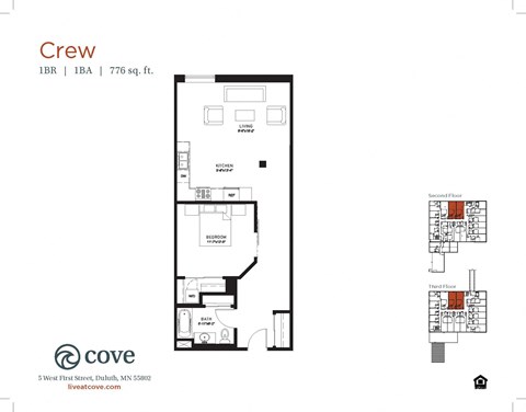 Floor plan for 1 bed, 1 bath, 803 sqft