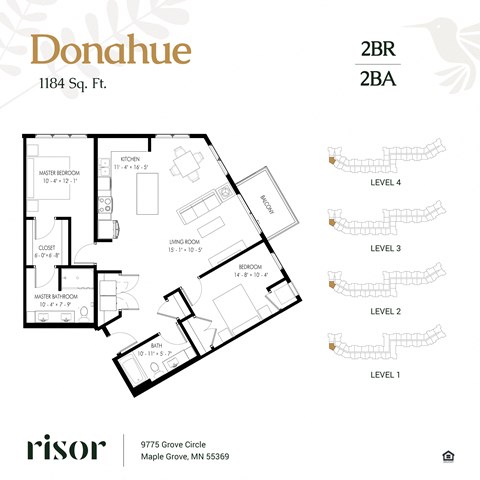 Floor plan for 2 beds, 2 baths, 1184 sqft