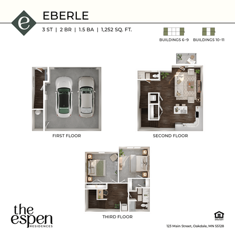 Floor plan for 2 beds, 1.5 baths, 1293 sqft