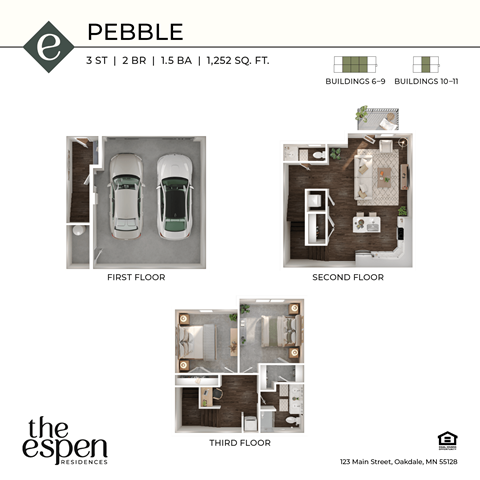 Floor plan for 2 beds, 1.5 baths, 1240 sqft