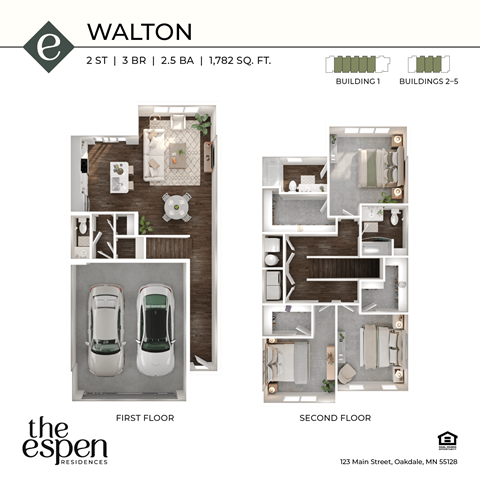 Floor plan for 3 beds, 2.5 baths, 1782 sqft