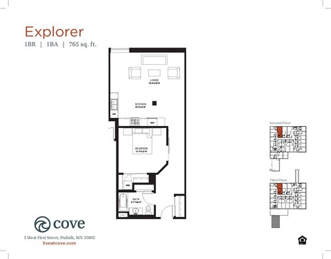 Floor plan for 1 bed, 1 bath, 793 sqft