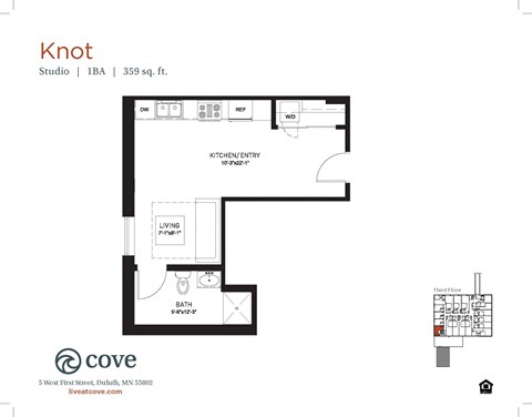 Floor plan for studio, 1 bath, 372 sqft