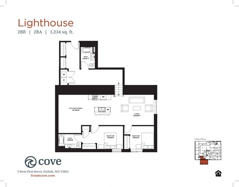 Floor plan for 2 beds, 2 baths, 1316 sqft