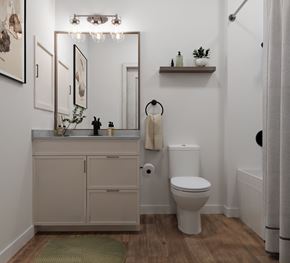 Charlotte apartment for rent - Bathroom with Modern Finishes at Linden Village in Charlotte NC