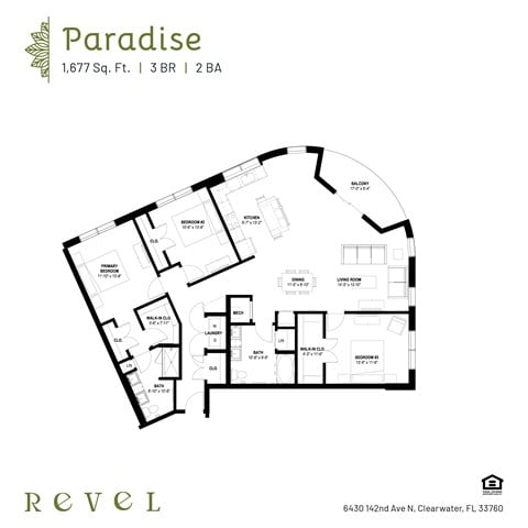 Floor plan for 3 beds, 2 baths, 1677 sqft