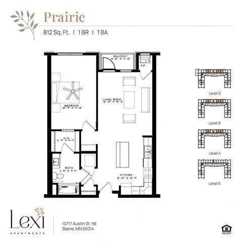 Floor plan for 1 bed, 1 bath, 812 sqft