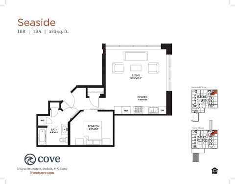 Floor plan for 1 bed, 1 bath, 616 sqft