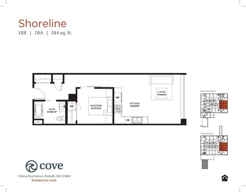 Floor plan for 1 bed, 1 bath, 617 sqft