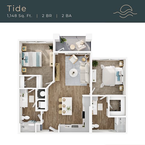 Floor plan for 2 beds, 2 baths, 1148 sqft