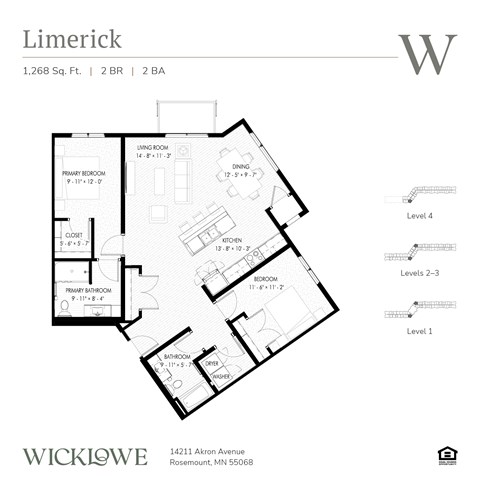 Floor plan for 2 beds, 2 baths, 1269 sqft