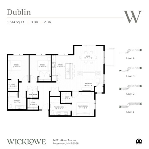 Floor plan for 3 beds, 2 baths, 1514 sqft
