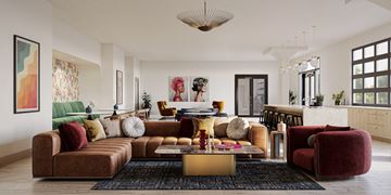 Austin apartment for rent - A living room with a brown sofa and a coffee table.