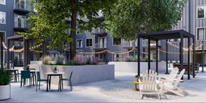 Austin apartment for rent - A rendering photo of the courtyard at Wixby House in Austin, Texas.