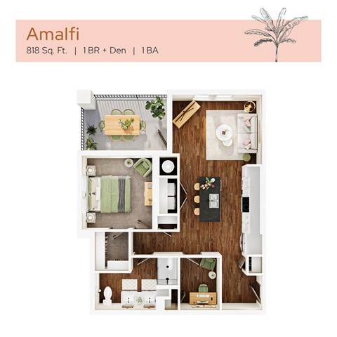 Floor plan for 1 bed, 1 bath, 819 sqft