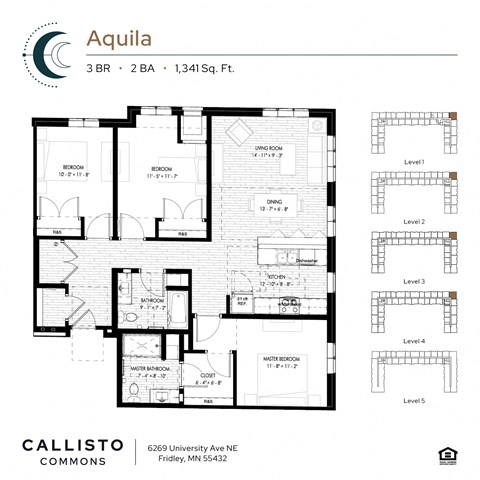 Floor plan for 3 beds, 2 baths, 1341 sqft